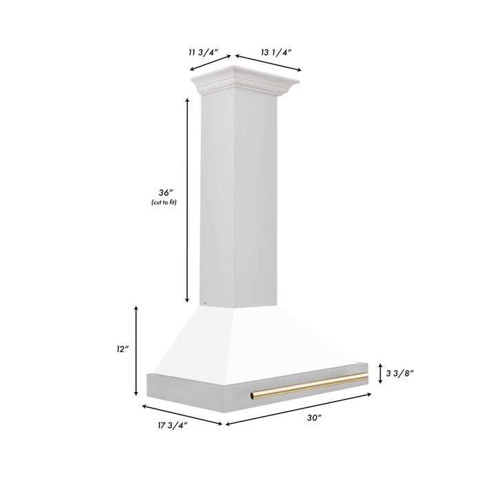 ZLINE Autograph Edition 30 in. Convertible Stainless Steel Range Hood with White Matte Shell and Accents (KB4STZ-WM30)