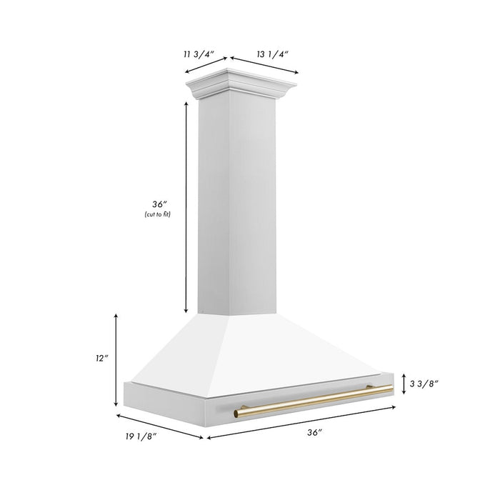 ZLINE Autograph Edition Convertible Stainless Steel Range Hood with White Matte Shell and Polished Gold Accents (KB4STZ-WM-G)