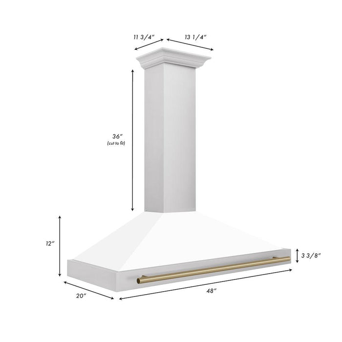 ZLINE Autograph Edition Convertible Stainless Steel Range Hood with White Matte Shell and Champagne Bronze Accents (KB4STZ-WM-CB)