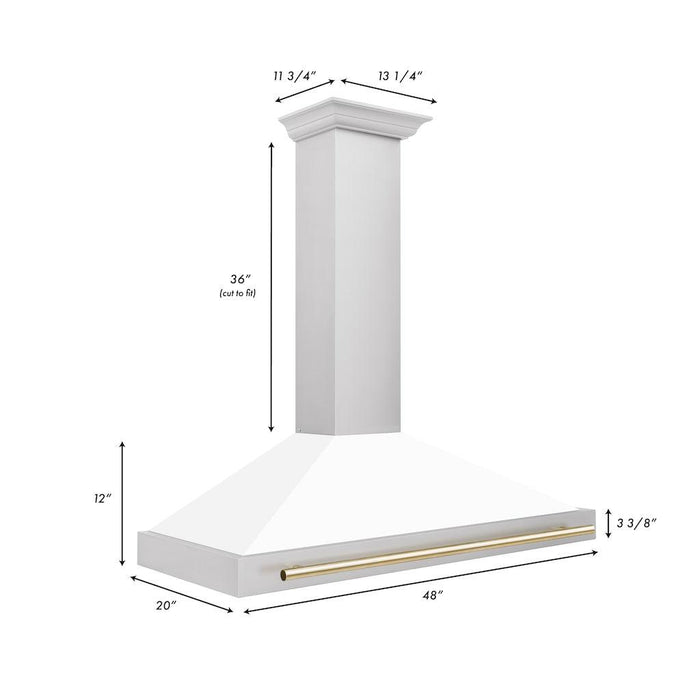 ZLINE Autograph Edition Convertible Stainless Steel Range Hood with White Matte Shell and Polished Gold Accents (KB4STZ-WM-G)