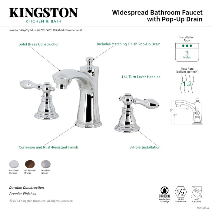 American Classic KB7968ACL Two-Handle 3-Hole Deck Mount Widespread Bathroom Faucet with Pop-Up Drain, Brushed Nickel