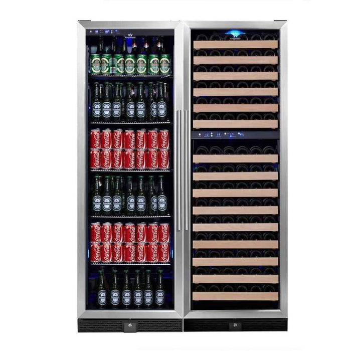 72" Tall Beer And Wine Refrigerator Combo With Glass Door with Stainless Steel Trim