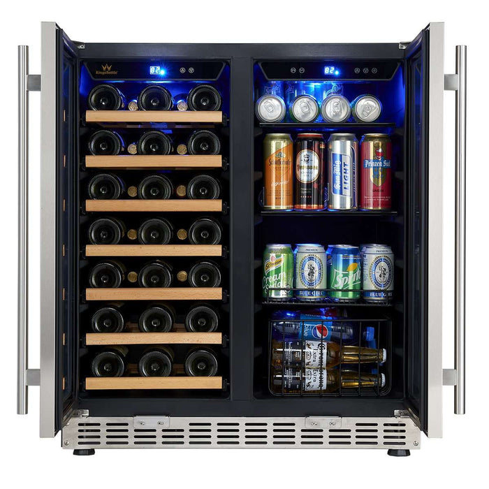 30" Under Counter Low-E Glass Door Wine and Beer Cooler Combo