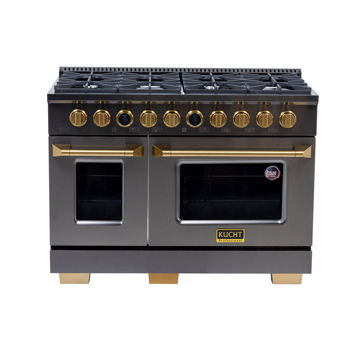 Kucht 48" 8 Burner Double Oven Natural Gas Dual Fuel Range in Titanium Stainless Steel with Digital Thermostat