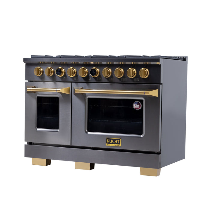 Kucht 48" 8 Burner Double Oven Natural Gas Dual Fuel Range in Titanium Stainless Steel with Digital Thermostat