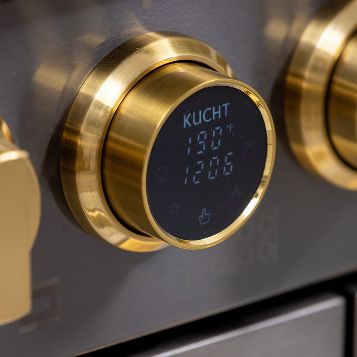 Kucht 48" 8 Burner Double Oven Natural Gas Dual Fuel Range in Titanium Stainless Steel with Digital Thermostat