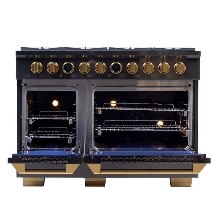 Kucht 48" 8 Burner Double Oven Natural Gas Dual Fuel Range in Titanium Stainless Steel with Digital Thermostat