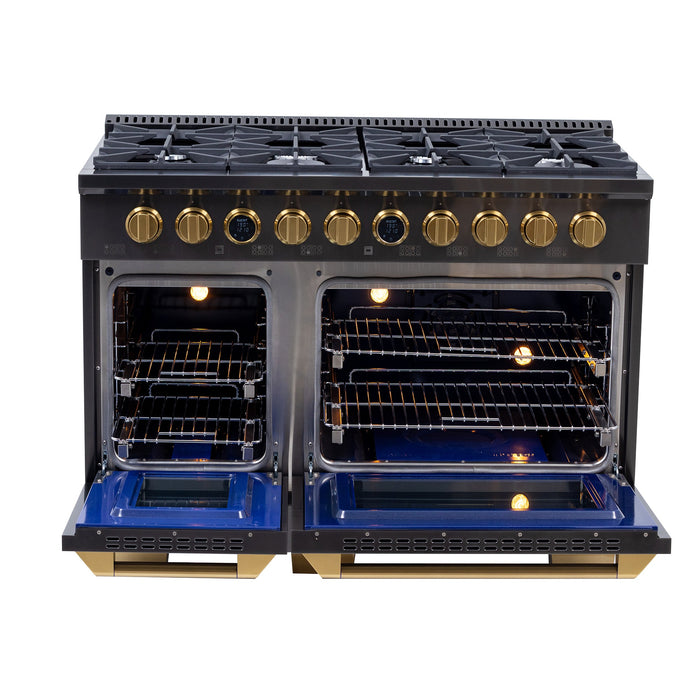 Kucht 48" 8 Burner Double Oven Natural Gas Dual Fuel Range in Titanium Stainless Steel with Digital Thermostat