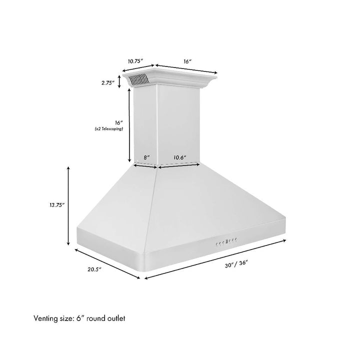 ZLINE Wall Mount Range Hood in Stainless Steel with Built-in CrownSound Bluetooth Speakers (KF2CRN-BT)