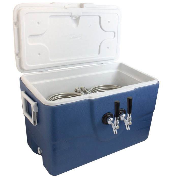 Xtreme Blue Double Tap 52 Qt. Beer Jockey Box with Center Mounted Faucets and Back Input