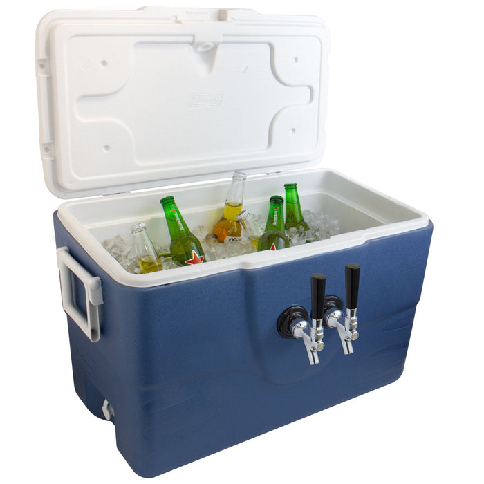 Xtreme Blue Double Tap 52 Qt. Beer Jockey Box with Center Mounted Faucets and Back Input