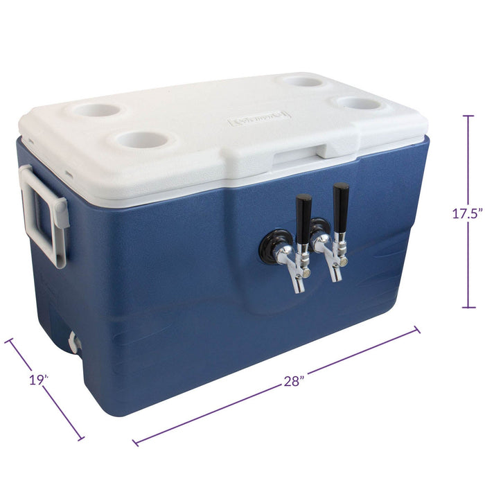 Xtreme Blue Double Tap 52 Qt. Beer Jockey Box with Center Mounted Faucets and Back Input