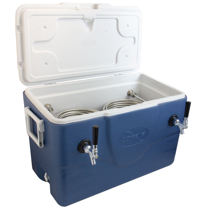 Xtreme Blue Double Tap 52 Qt. Beer Jockey Box with Side Mounted Faucets and Back Input