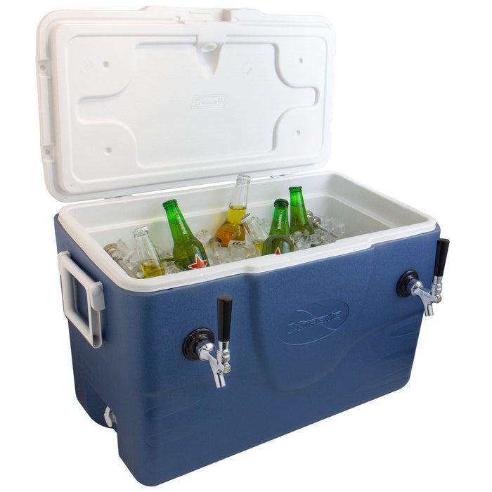 Xtreme Blue Double Tap 52 Qt. Beer Jockey Box with Side Mounted Faucets and Back Input