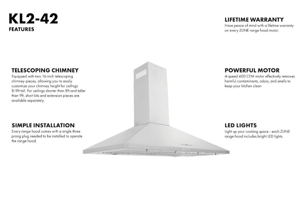 ZLINE Convertible Vent Wall Mount Range Hood in Stainless Steel (KL2)