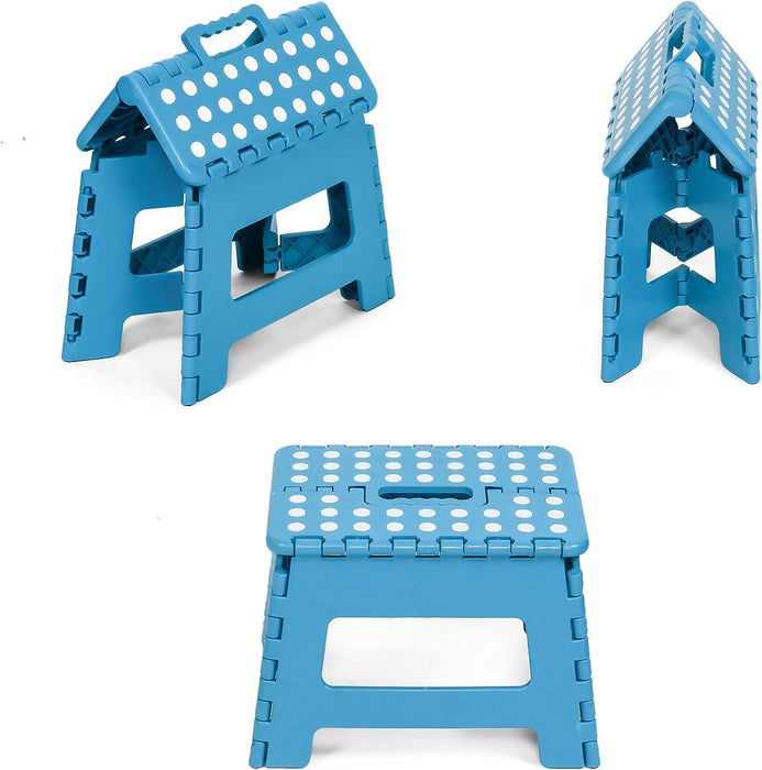 Set of 2 Folding Step Stool 8.7" with Non-Slip Surface and Portable Handle, Blue