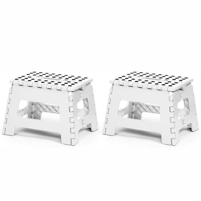 Set of 2 Folding Step Stool 8.7" with Non-Slip Surface and Portable Handle, White