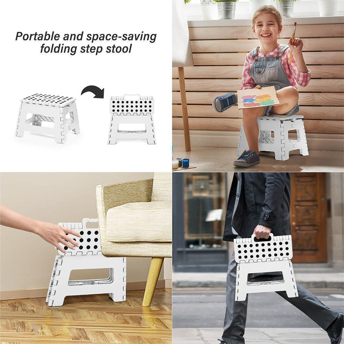 Set of 2 Folding Step Stool 8.7" with Non-Slip Surface and Portable Handle, White