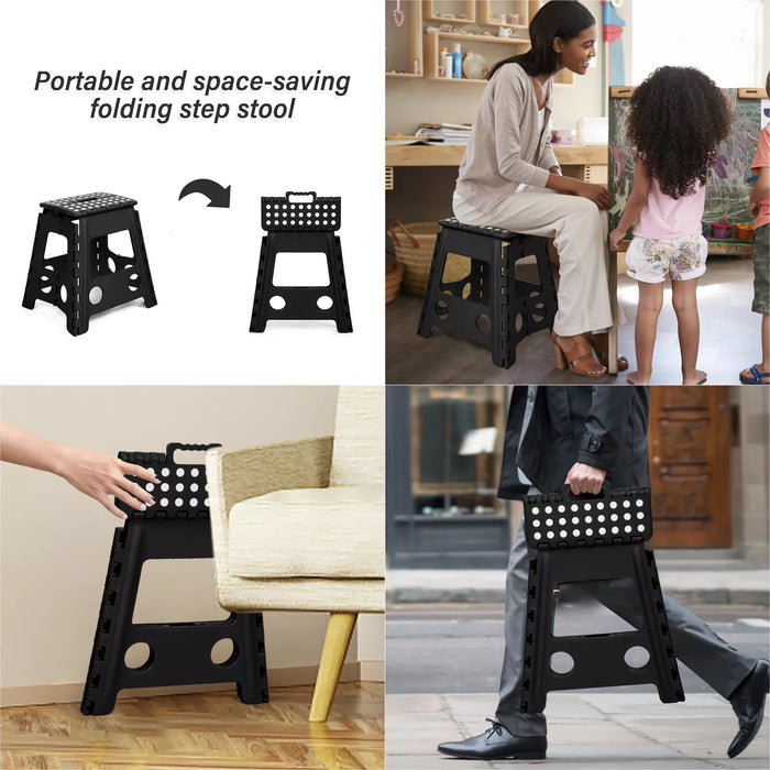 Set of 2 Folding Step Stool 15.7" with Non-Slip Surface and Portable Handle, Black