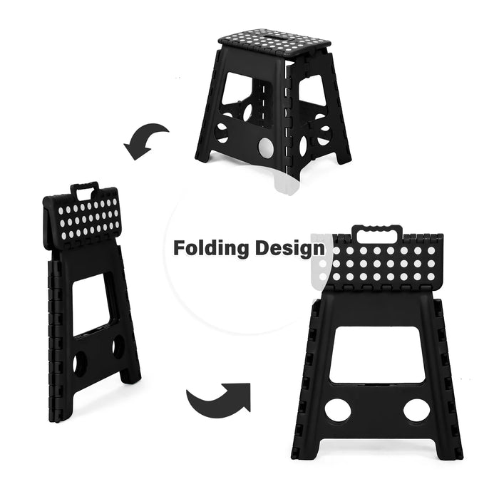 Set of 2 Folding Step Stool 15.7" with Non-Slip Surface and Portable Handle, Black