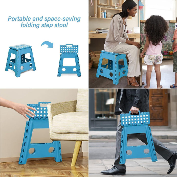 Set of 2 Folding Step Stool 15.7" with Non-Slip Surface and Portable Handle, Blue