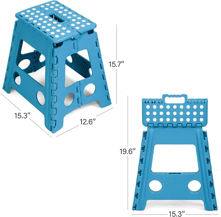 Set of 2 Folding Step Stool 15.7" with Non-Slip Surface and Portable Handle, Blue