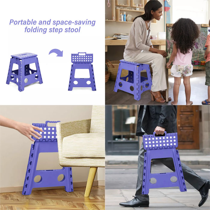 Set of 2 Folding Step Stool 15.7" with Non-Slip Surface and Portable Handle, Purple