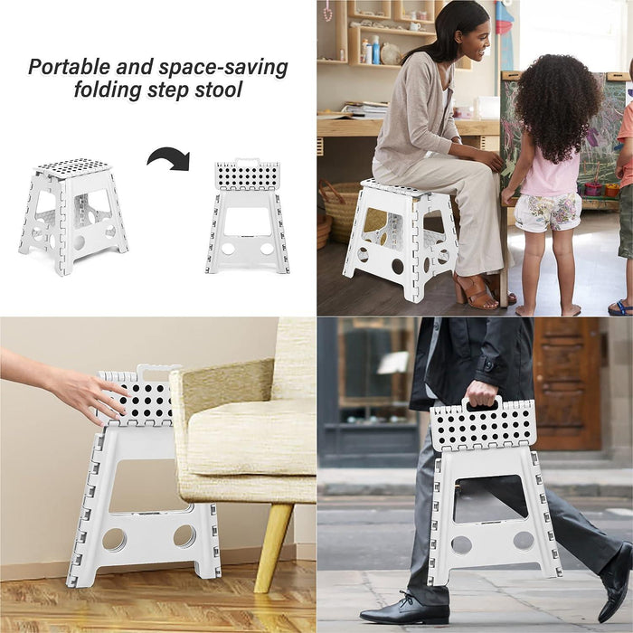 Set of 2 Folding Step Stool 15.7" with Non-Slip Surface and Portable Handle, White