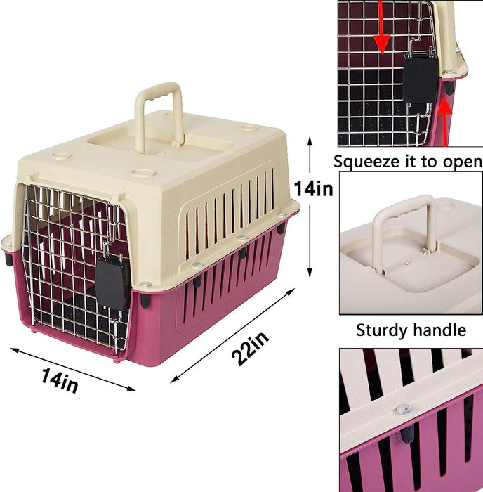 Large Portable Pet Carriers Kennel Crate Airline Approved Kitty Travel Cage for Puppy Bunny Cats, Red