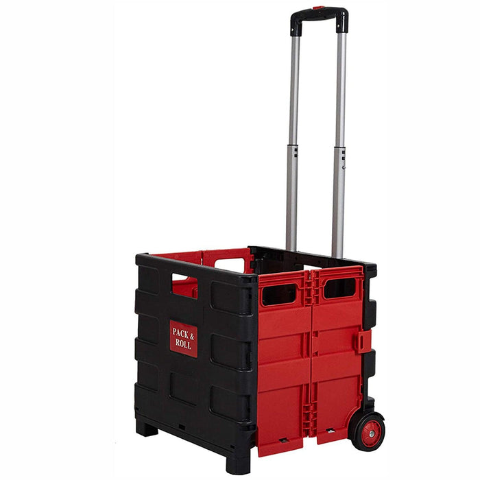 44L Collapsible Rolling Crate Utility Cart Foldable Grocery Cart with Wheels, Red