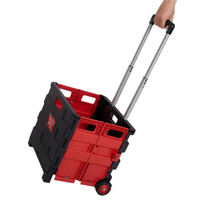 56L Collapsible Rolling Crate Utility Cart Foldable Grocery Cart with Wheels, Red