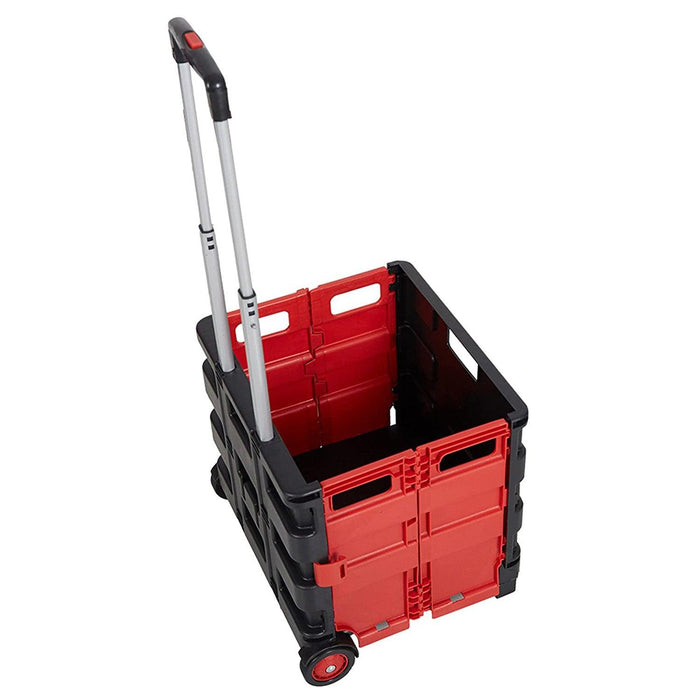 6PCS 44L Collapsible Rolling Crate Utility Cart Foldable Grocery Cart with Wheels, Red