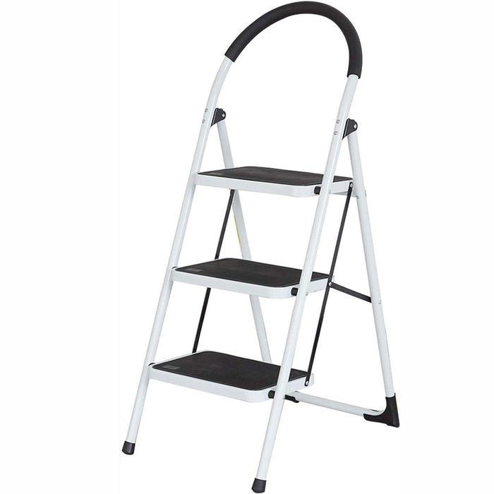 3 Step Stable Folding Step Ladder with Grips Sturdy Step Stool with Wide Pedal, 330 Lbs Capacity