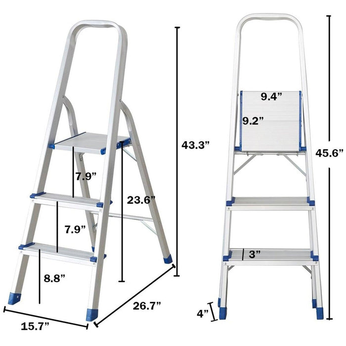 3 Step Ultra Lightweight Step Ladder 220lbs Capacity Aluminum Folding Stool Home Kitchen