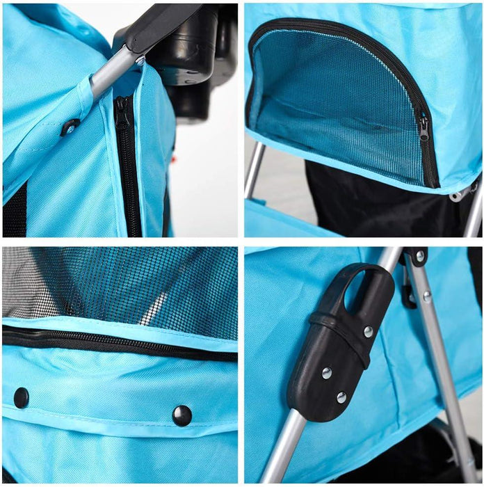 Dog Pet Jogger Stroller Folding Travel Carrier Cart for Small Cat Puppy, 4 Wheels, Blue