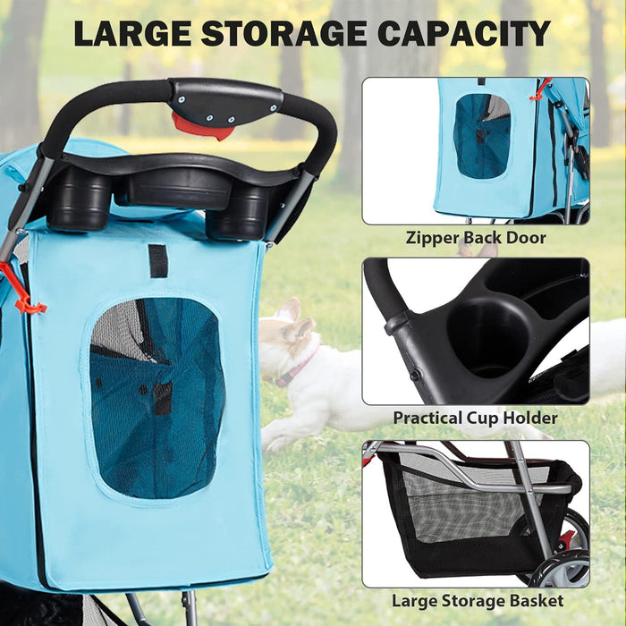 Dog Pet Jogger Stroller Folding Travel Carrier Cart for Small Cat Puppy, 4 Wheels, Blue