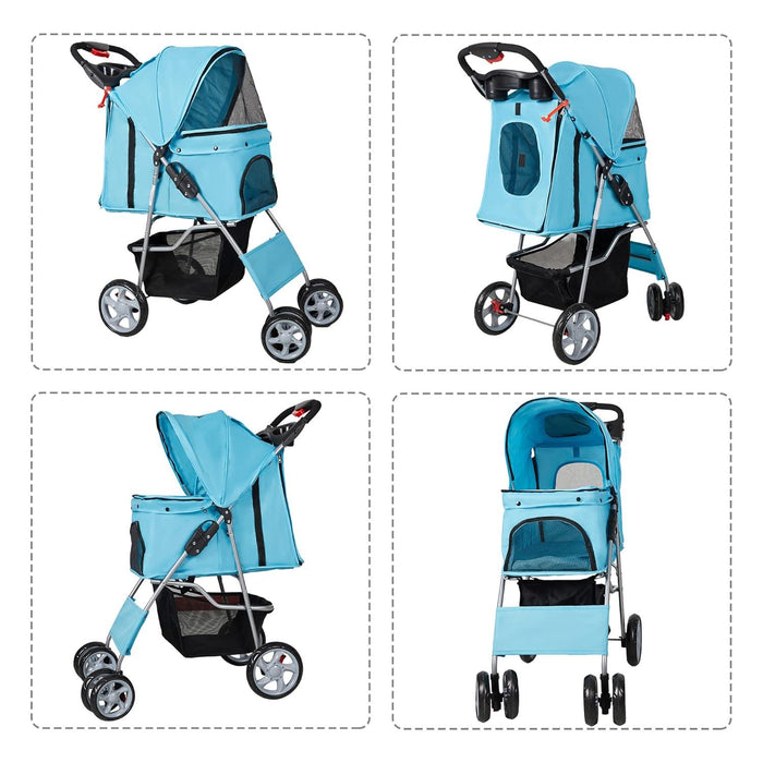 Dog Pet Jogger Stroller Folding Travel Carrier Cart for Small Cat Puppy, 4 Wheels, Blue