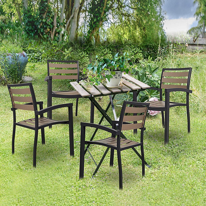 Set of 4 Patio Chairs with Armrest Aluminum Frame Outdoor Dining Chair Stackable Armchair