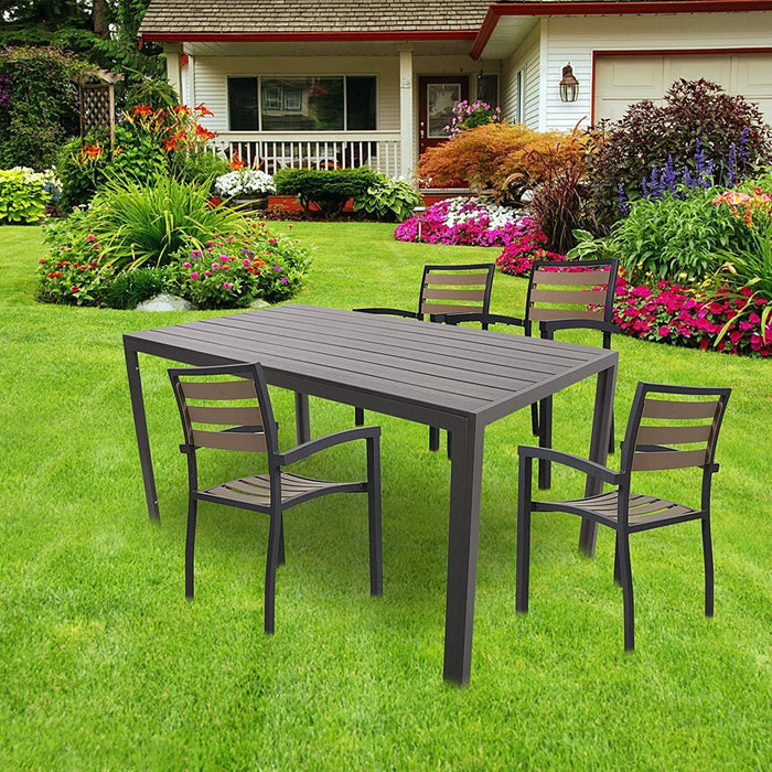 Set of 4 Patio Chairs with Armrest Aluminum Frame Outdoor Dining Chair Stackable Armchair