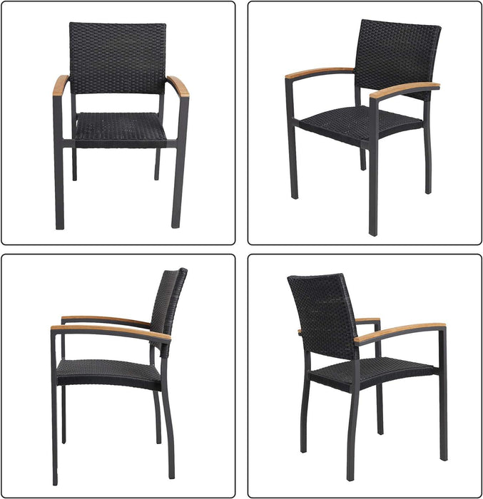 Set of 4 Patio Stackable Wicker Dining Chairs Outdoor Wicker Chairs with PE Rattan Aluminum Frame, Black