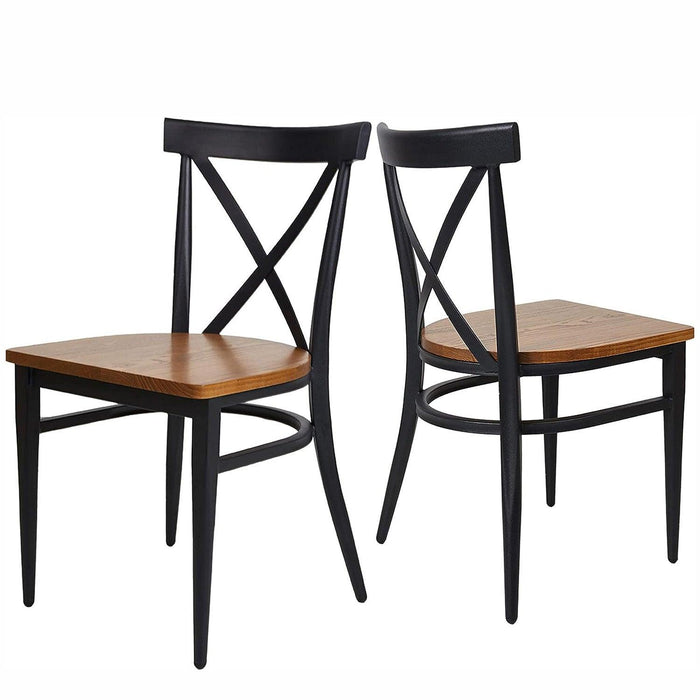 Set of 2 Dining Side Chairs Solid Wood Chair Heavy Duty Metal Frame, X Back, Black