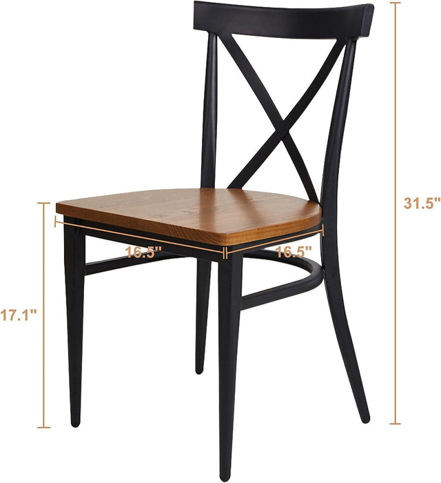 Set of 2 Dining Side Chairs Solid Wood Chair Heavy Duty Metal Frame, X Back, Black