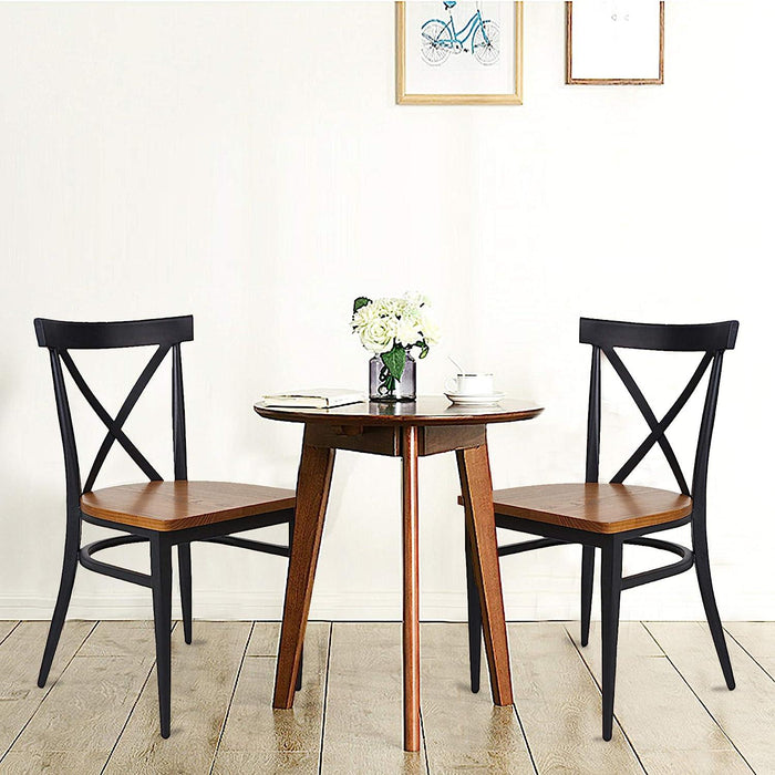 Set of 2 Dining Side Chairs Solid Wood Chair Heavy Duty Metal Frame, X Back, Black