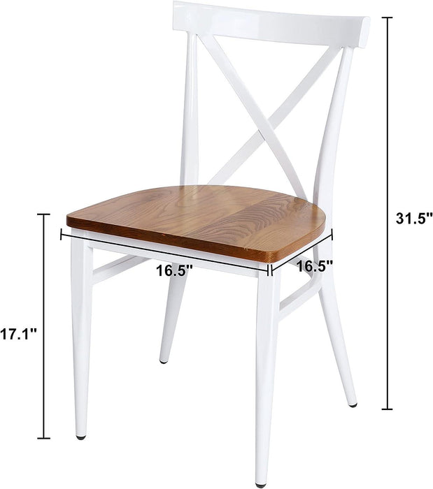 Set of 2 Dining Side Chairs Solid Wood Chair Heavy Duty Metal Frame, X Back, White