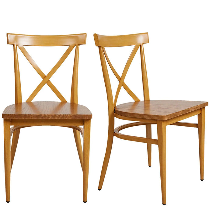 Set of 2 Dining Side Chairs Solid Wood Chair Heavy Duty Metal Frame, X Back Yellow