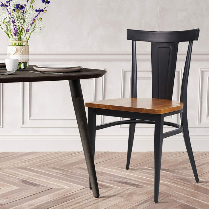 Set of 2 Dining Room Side Chair Wood Kitchen Chairs with Metal Legs Fully Assembled, Retro Back, Black