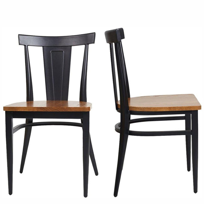 Set of 2 Dining Room Side Chair Wood Kitchen Chairs with Metal Legs Fully Assembled, Retro Back, Black