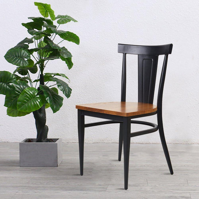 Set of 2 Dining Room Side Chair Wood Kitchen Chairs with Metal Legs Fully Assembled, Retro Back, Black