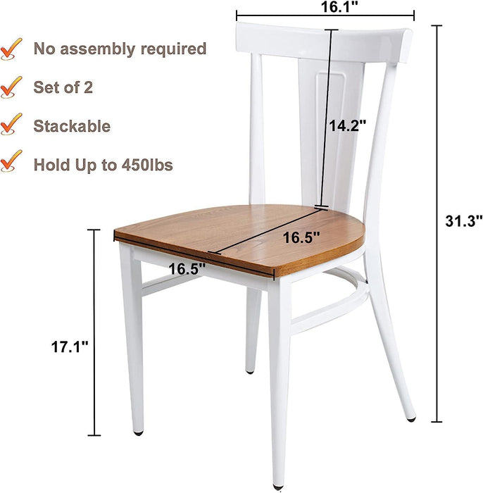 Set of 2 Dining Room Side Chair Wood Kitchen Chairs with Metal Legs Fully Assembled, Retro Back, White