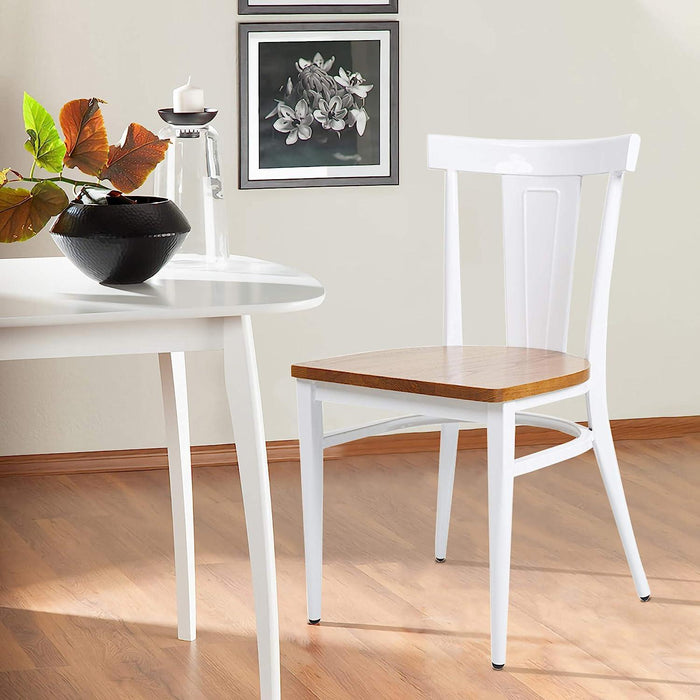 Set of 2 Dining Room Side Chair Wood Kitchen Chairs with Metal Legs Fully Assembled, Retro Back, White